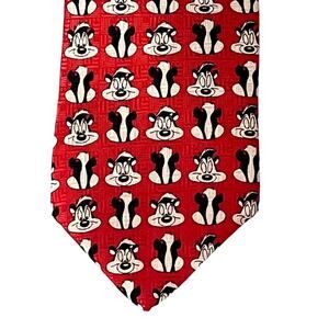 Vintage Warner Bros. Pepe Le Pew Neck Tie Black Red Skunk !00% Silk